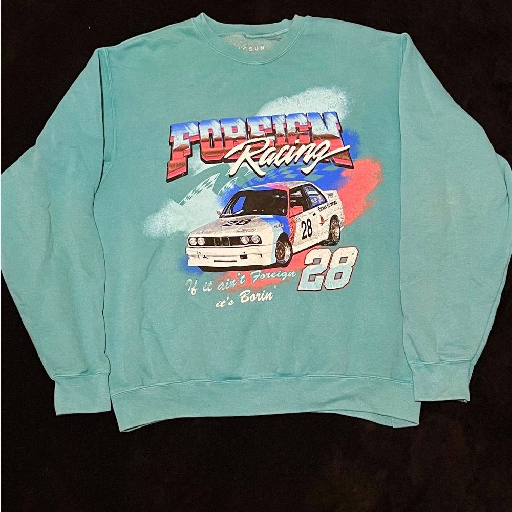 PacSun Teal Racing Graphic Crewneck Sweater